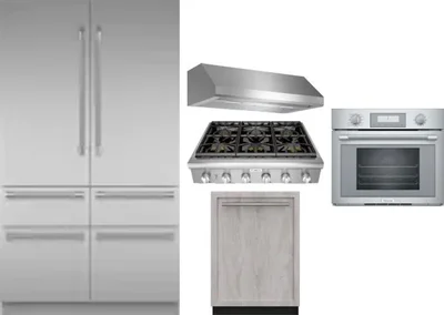 5 Piece Package Includes Refrigerator, Cooktop, Wall Oven, Hood And Dishwasher