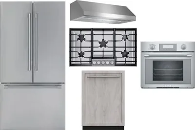 5 Piece Package Includes Refrigerator, Cooktop, Wall Oven, Hood And Dishwasher