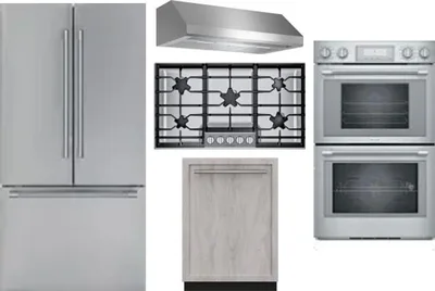 5 Piece Package Includes Refrigerator, Cooktop, Wall Oven, Hood And Dishwasher