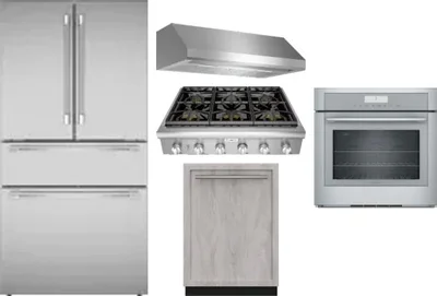 5 Piece Package Includes Refrigerator, Cooktop, Wall Oven, Hood And Dishwasher