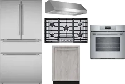 5 Piece Package Includes Refrigerator, Cooktop, Wall Oven, Hood And Dishwasher
