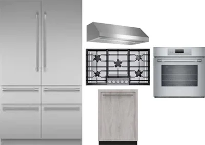 5 Piece Package Includes Refrigerator, Cooktop, Wall Oven, Hood And Dishwasher