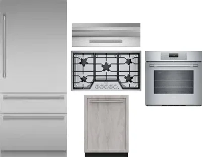 5 Piece Package Includes Refrigerator, Cooktop, Wall Oven, Hood And Dishwasher