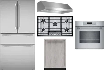 5 Piece Package Includes Refrigerator, Cooktop, Wall Oven, Hood And Dishwasher