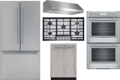 5 Piece Package Includes Refrigerator, Cooktop, Wall Oven, Hood And Dishwasher