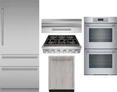 5 Piece Package Includes Refrigerator, Cooktop, Wall Oven, Hood And Dishwasher