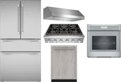 5 Piece Package Includes Refrigerator, Cooktop, Wall Oven, Hood And Dishwasher