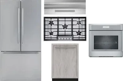 5 Piece Package Includes Refrigerator, Cooktop, Wall Oven, Hood And Dishwasher