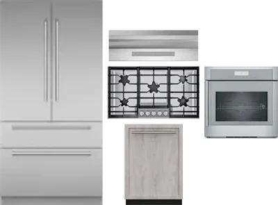 5 Piece Package Includes Refrigerator, Cooktop, Wall Oven, Hood And Dishwasher