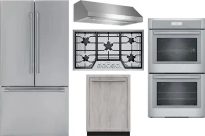 5 Piece Package Includes Refrigerator, Cooktop, Wall Oven, Hood And Dishwasher