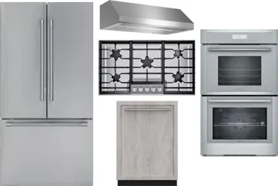 5 Piece Package Includes Refrigerator, Cooktop, Wall Oven, Hood And Dishwasher