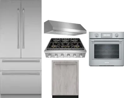 5 Piece Package Includes Refrigerator, Cooktop, Wall Oven, Hood And Dishwasher