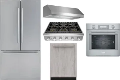 5 Piece Package Includes Refrigerator, Cooktop, Wall Oven, Hood And Dishwasher
