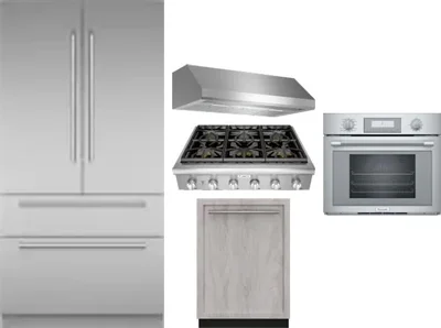 5 Piece Package Includes Refrigerator, Cooktop, Wall Oven, Hood And Dishwasher