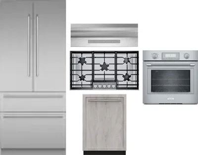 5 Piece Package Includes Refrigerator, Cooktop, Wall Oven, Hood And Dishwasher