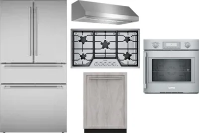 5 Piece Package Includes Refrigerator, Cooktop, Wall Oven, Hood And Dishwasher