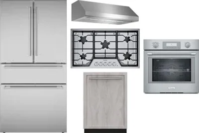 5 Piece Package Includes Refrigerator, Cooktop, Wall Oven, Hood And Dishwasher