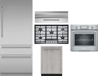 5 Piece Package Includes Refrigerator, Cooktop, Wall Oven, Hood And Dishwasher