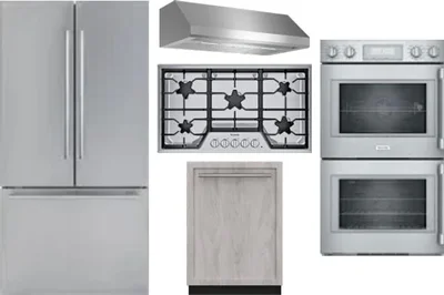 5 Piece Package Includes Refrigerator, Cooktop, Wall Oven, Hood And Dishwasher
