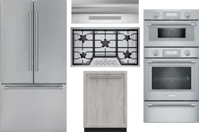 5 Piece Package Includes Refrigerator, Cooktop, Wall Oven, Hood And Dishwasher