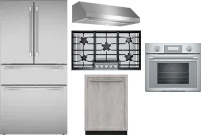 5 Piece Package Includes Refrigerator, Cooktop, Wall Oven, Hood And Dishwasher