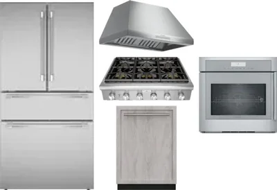 5 Piece Package Includes Refrigerator, Cooktop, Wall Oven, Hood And Dishwasher