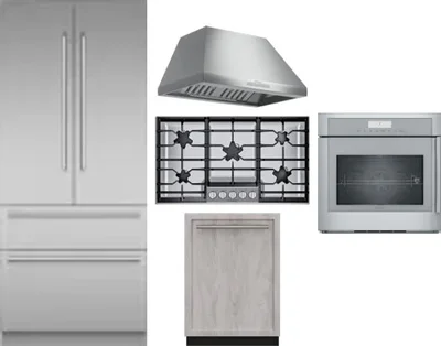 5 Piece Package Includes Refrigerator, Cooktop, Wall Oven, Hood And Dishwasher