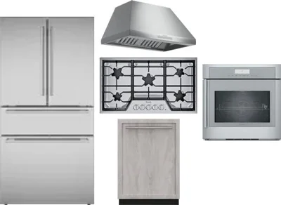 5 Piece Package Includes Refrigerator, Cooktop, Wall Oven, Hood And Dishwasher