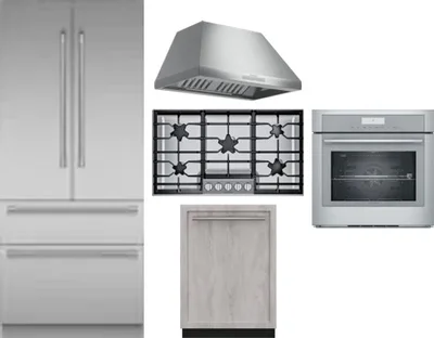 5 Piece Package Includes Refrigerator, Cooktop, Wall Oven, Hood And Dishwasher