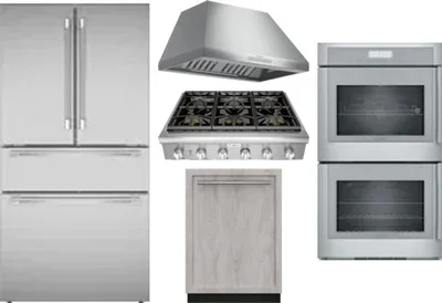 5 Piece Package Includes Refrigerator, Cooktop, Wall Oven, Hood And Dishwasher