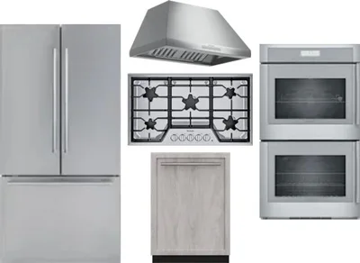 5 Piece Package Includes Refrigerator, Cooktop, Wall Oven, Hood And Dishwasher