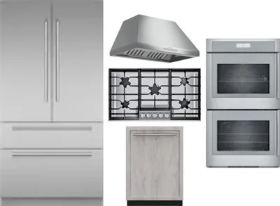 5 Piece Package Includes Refrigerator, Cooktop, Wall Oven, Hood And Dishwasher