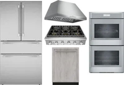 5 Piece Package Includes Refrigerator, Cooktop, Wall Oven, Hood And Dishwasher