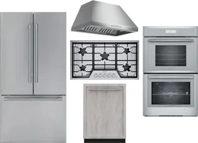 5 Piece Package Includes Refrigerator, Cooktop, Wall Oven, Hood And Dishwasher