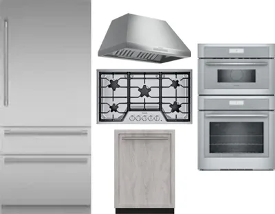 5 Piece Package Includes Refrigerator, Cooktop, Wall Oven, Hood And Dishwasher