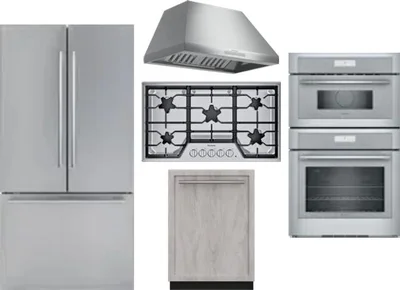 5 Piece Package Includes Refrigerator, Cooktop, Wall Oven, Hood And Dishwasher