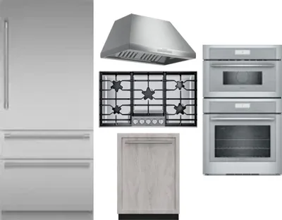5 Piece Package Includes Refrigerator, Cooktop, Wall Oven, Hood And Dishwasher