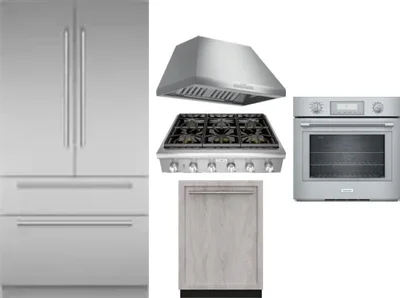 5 Piece Package Includes Refrigerator, Cooktop, Wall Oven, Hood And Dishwasher