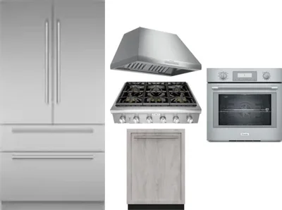 5 Piece Package Includes Refrigerator, Cooktop, Wall Oven, Hood And Dishwasher