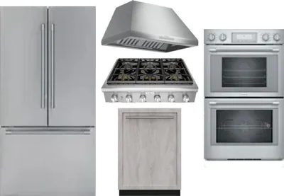 5 Piece Package Includes Refrigerator, Cooktop, Wall Oven, Hood And Dishwasher