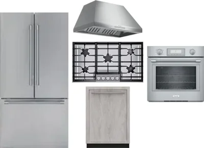 5 Piece Package Includes Refrigerator, Cooktop, Wall Oven, Hood And Dishwasher