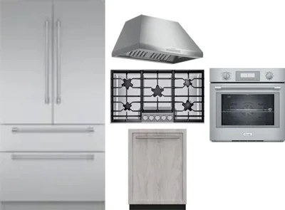 5 Piece Package Includes Refrigerator, Cooktop, Wall Oven, Hood And Dishwasher