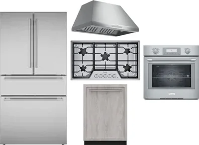 5 Piece Package Includes Refrigerator, Cooktop, Wall Oven, Hood And Dishwasher