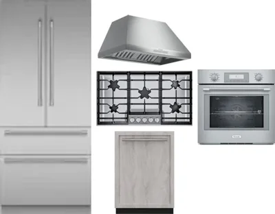 5 Piece Package Includes Refrigerator, Cooktop, Wall Oven, Hood And Dishwasher
