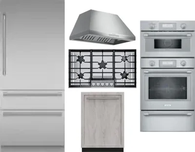 5 Piece Package Includes Refrigerator, Cooktop, Wall Oven, Hood And Dishwasher