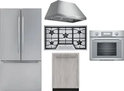 5 Piece Package Includes Refrigerator, Cooktop, Wall Oven, Hood And Dishwasher