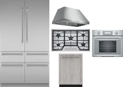 5 Piece Package Includes Refrigerator, Cooktop, Wall Oven, Hood And Dishwasher