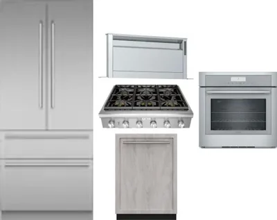 5 Piece Package Includes Refrigerator, Cooktop, Wall Oven, Hood And Dishwasher