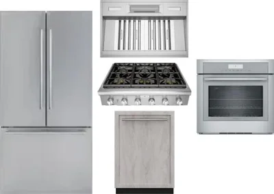 5 Piece Package Includes Refrigerator, Cooktop, Wall Oven, Hood And Dishwasher