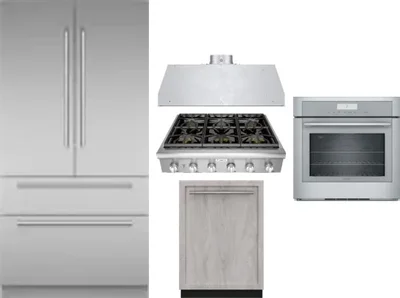 5 Piece Package Includes Refrigerator, Cooktop, Wall Oven, Hood And Dishwasher